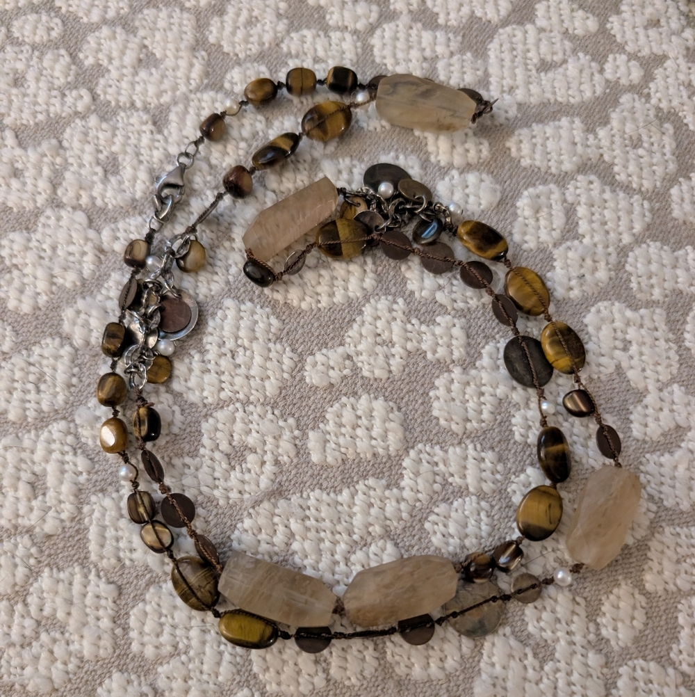Silpada N1829 Elegant Brown and Silver Long Beaded Necklace